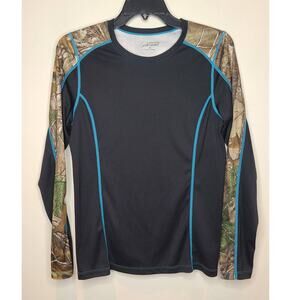Gander Mountain camo long sleeve shirt with blue accents - small